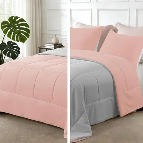 Miniatura 15 de Exclusivo Mezcla Juego de edredón ligero reversible tamaño individual, edredón alternativo al plumón con 1 funda de almohada, juego de ropa de cama