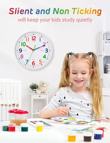Miniatura 2 de Reloj de Pared Silencioso para Niños – Sin Tictac, Funciona con Pilas, Ideal para Enseñar la Hora y Decoración Elegante en Cualquier Habitación - 8