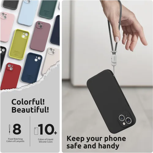 Miniatura 8 de SURPHY Funda diseñada para iPhone 15 Plus con protector de pantalla y cordón, correa de teléfono y funda de silicona líquida para teléfono