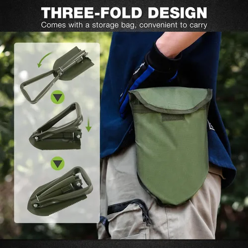 Miniatura 5 de REDCAMP - Pala plegable militar de 23" para campamento con cubierta, pala portátil con acero de alto manganeso, herramienta táctica para cavar