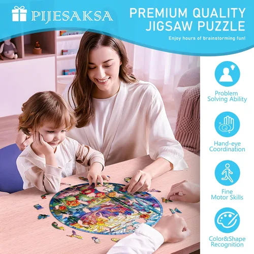 Miniatura 4 de Rompecabezas de madera para adultos, rompecabezas de madera de cactus vitrales para adultos, 300 piezas, rompecabezas de madera colorida para Planta