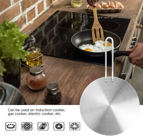 Miniatura 3 de Difusor de calor, placa adaptadora de inducción de acero inoxidable con mango extraíble, estufa de gas, cocina eléctrica, protector de llama