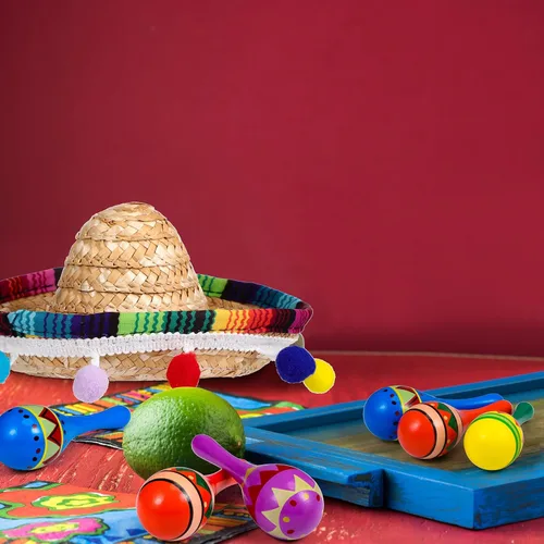 Miniatura 7 de Honoson 12 piezas de madera Fiesta Maracas 6 Cinco de Mayo Mini sombrero superior sombrero para sombrero decoración de fiesta mexicana