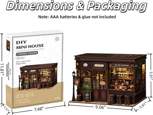 Miniatura 8 de Kit de rincón de libros, casa de muñecas en miniatura para adultos, rompecabezas de madera 3D, decoración con luz LED, regalo para los amantes