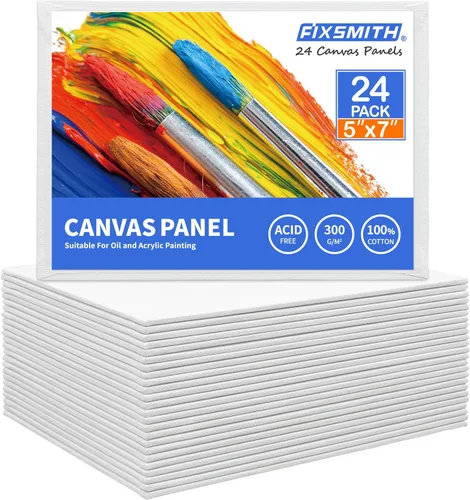 FIXSMITH - Tableros de lienzo para pintar 5x7 pulgadas, paquete de 24 unidades de mini lienzos de gran valor, paneles de lienzo en blanco, 100%