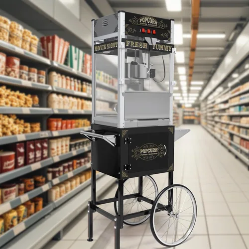 Miniatura 2 de Máquina comercial de palomitas de maíz con carrito y hervidor de 20 onzas, máquina vintage de palomitas de maíz de 1440 W sobre ruedas con vidrio