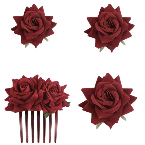 Miniatura 8 de 4 horquillas rosas para mujer, broche de rosa nupcial, pinzas florales para boda, para mujer, niña, fiesta, boda (negro)