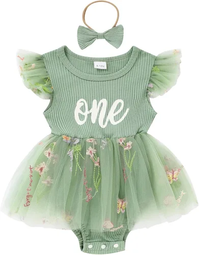 Miniatura 78 de GRNSHTS Traje de bebé niña 1er cumpleaños traje acanalado tul mameluco princesa pastel Smash sesión de fotos ropa + diadema