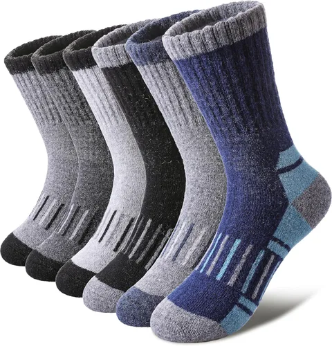 LINEMIN Calcetines de senderismo de lana merino para niños y niñas, cálidos, gruesos, térmicos, acolchados, para invierno, 6 pares