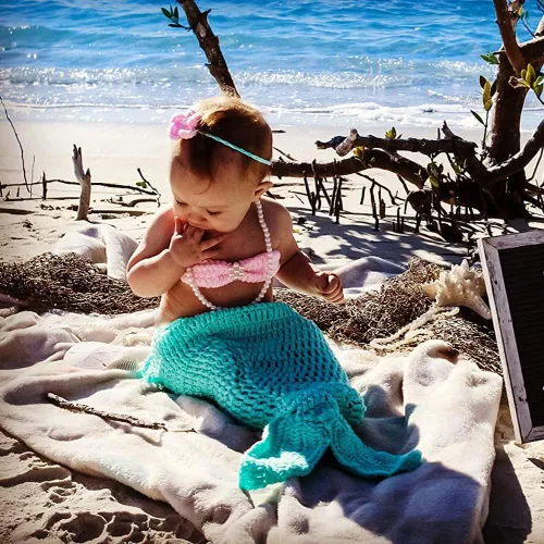 Miniatura 2 de M&G House Fotografía de recién nacido, traje de accesorios para bebé, disfraz de foto, juego de sirena de ganchillo hecho a mano para niñas, diadema