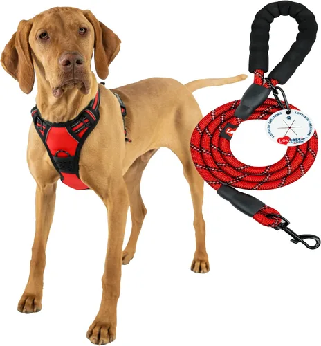 Miniatura 14 de Arnés sin tirones para perro, con correa fuerte y duradera y soporte para bolsas de excrementos, juego de 3 piezas Arnés reflectante sin