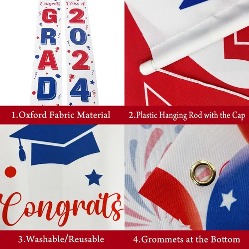 Miniatura 3 de KatchOn, Cartel de graduación de felicitaciones rojas y azules – 72 x 12 pulgadas, NO DIY, pancarta de puerta de graduación, decoraciones de puerta