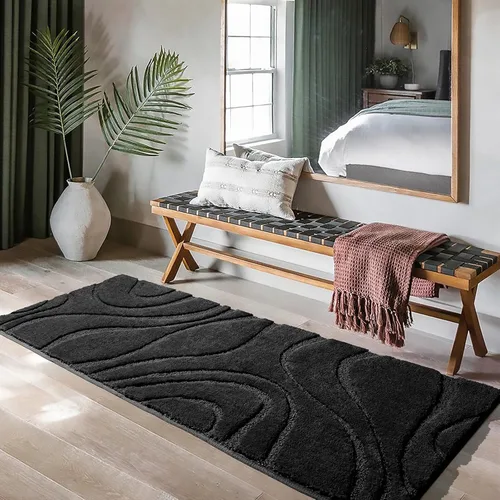 Miniatura 2 de DEXDE Alfombras de baño de 24 x 60 pulgadas, ultra suaves y absorbentes de agua, antideslizantes, de secado rápido, lavables a máquina, tapetes Negro