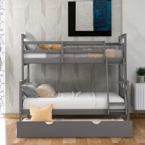 Miniatura 4 de Merax Litera individual sobre cama matrimonial con escalera, cama nido tamaño individual, barandilla de seguridad, gris con nido