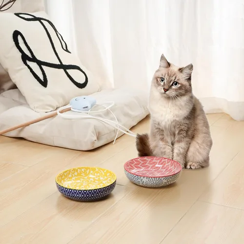Miniatura 7 de Selamica Juego de 4 cuencos de cerámica para gatos de 5.6 pulgadas de ancho, platos poco profundos para comida y agua, varios