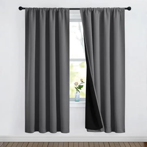 Miniatura 98 de NICETOWN Cortinas blancas 100% opacas, 2 capas gruesas completamente opacas con bolsillo para barra, cortinas aislantes térmicas para Blanco puro