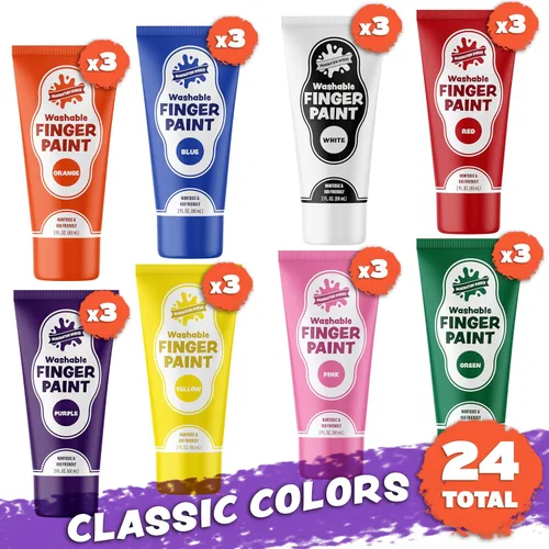 Miniatura 2 de Pintura para dedos, paquete de 24, lavable, no tóxica, juego de pintura para niños con tubos fáciles de separar, colores vibrantes para suministros