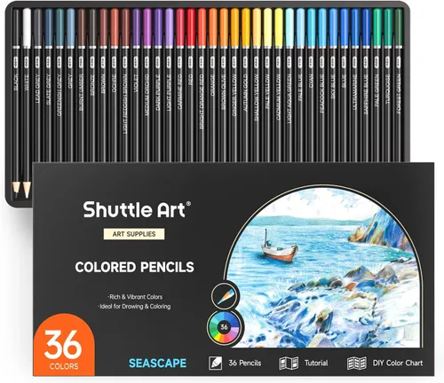Shuttle Art 36 lápices de colores, lápices de colores con tema de paisaje marino para adultos, lápices de colores de núcleo blando, lápices para