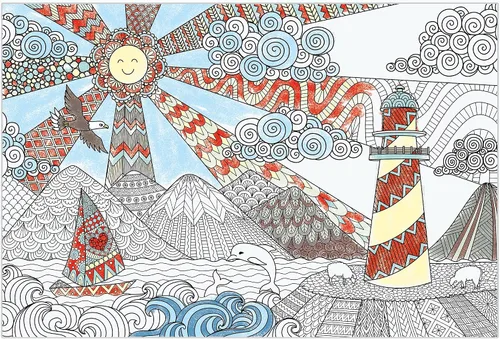 Dekali Designs Seascape - Póster para colorear extra grande para adultos, 35 x 52 pulgadas, tamaño gigante en papel grueso de alta calidad