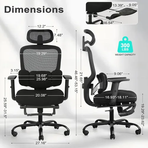 Miniatura 3 de Silla de oficina ergonómica con reposapiés, silla de escritorio de malla con reposacabezas y reposabrazos ajustables y soporte lumbar dinámico Rosa