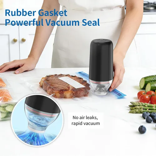 Miniatura 6 de Sellador al vacío de mano, bomba de vacío Sous Vide, sellador al vacío de mano recargable para almacenamiento de alimentos, camping, Sous Vide, Negro