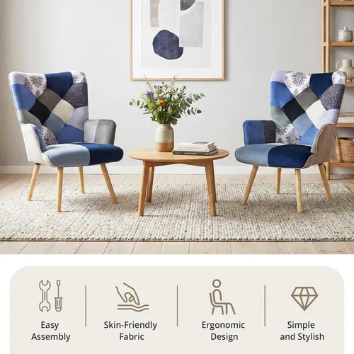 Miniatura 7 de Joysoul Silla decorativa para sala de estar, sillón moderno con respaldo alto, silla de tela de retazos bohemios, silla de lectura tapizada colorida