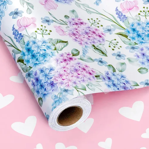 Miniatura 10 de Yarcony Papel de regalo reversible de boda, papel de regalo con temática de corazón, estampado creativo de amor y lazo, envoltura de regalo