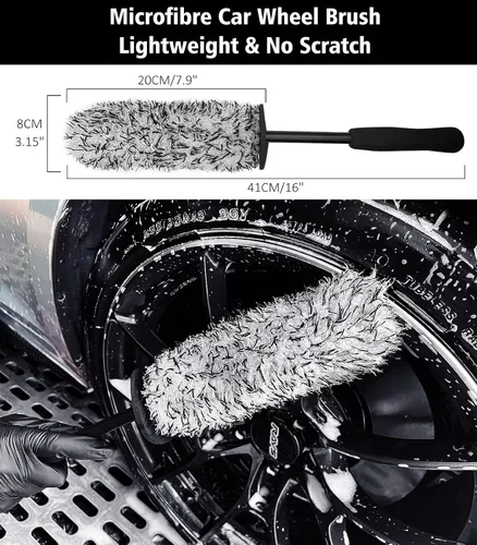 Miniatura 4 de YeewayVeh 2 piezas cepillo para ruedas de automóvil, cepillo limpiador de llantas de microfibra de mango largo y cepillos de limpieza de fibra