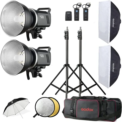 Kit de Flash de Estudio Godox para Fotografía, Luz Estroboscópica de Estudio de 600W con Montura Bowens, Sistema 2.4G X, MS300 Lámparas Mono,