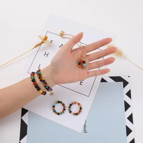 Miniatura 7 de 98 cuentas de piedra natural coloridas para la fabricación de joyas, cuentas redondas de ágata de piedras preciosas sueltas para pulseras, collares