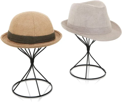 Miniatura 7 de MyGift Soporte de alambre de metal negro para sombrero, estante de exhibición de pelucas, forma de almacenamiento de fedora o gorra de béisbol