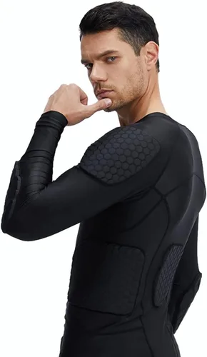 Miniatura 3 de Charque Camisas/pantalones protectores acolchados para hombre, para fútbol, paintball, béisbol, compresión, costilla, protección del esternón