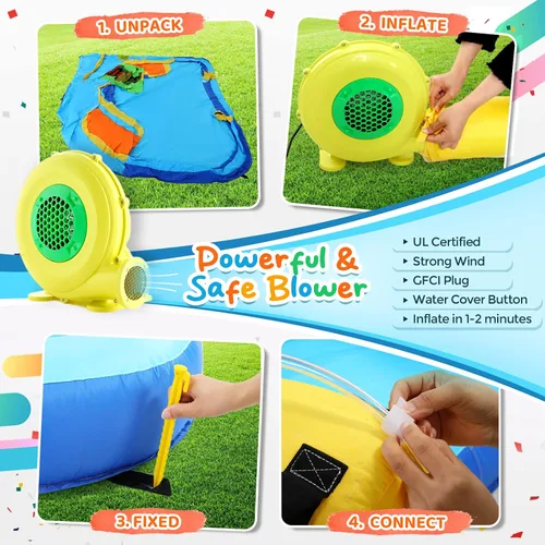 Miniatura 4 de Whubefy Toboganes acuáticos inflables para niños con soplador de 450 W, parque acuático inflable 6 en 1, tobogán acuático de 158 x 138 x 89 pulgadas
