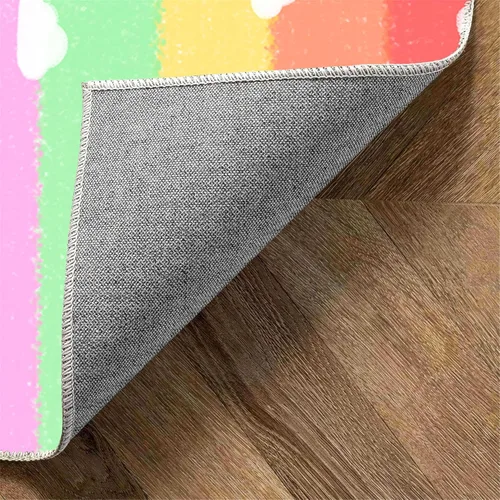 Miniatura 4 de Alfombras suaves de arco iris para dormitorio de niña, alfombras coloridas y peludas, alfombras de juego para niños, estampado de nube blanca, arco