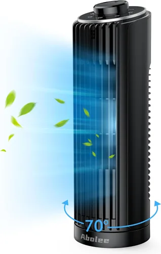 Abolee Ventilador de torre, ventilador de escritorio de 23 pies/s, ventilador de mesa oscilante de 70° para dormitorio, ventilador de mesa de pie