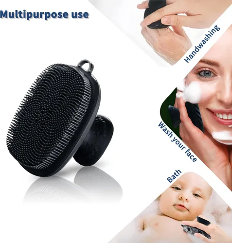 Miniatura 6 de Limpiador facial de silicona, paquete de 2 unidades para hombres, cepillo de limpieza facial de silicona, cepillo de lavado facial manual, Negro