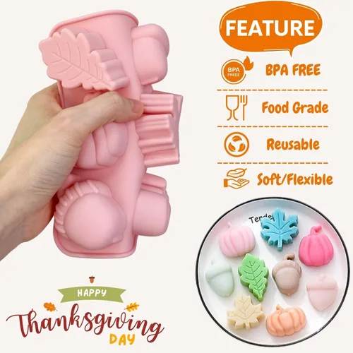 Miniatura 2 de 1 molde de silicona para chocolate con forma de hojas de arce, bellotas y calabazas en 3D para otoño, día de Acción de Gracias, tema de cosecha