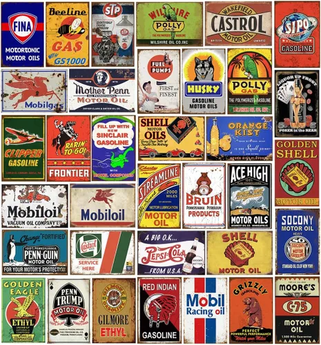 Miniatura 8 de 35 letreros de lata vintage reproducidos, anuncios retro de gas y aceite, letreros de metal antiguo para garaje, cueva de hombre, bar, cocina