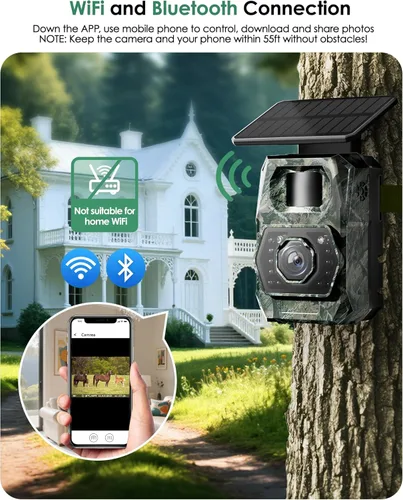 Miniatura 10 de Cámara de Rastreo Solar WiFi Bluetooth - Cámaras de Caza con Visión Nocturna, Sensor de Movimiento, Impermeable, Cámara de Ciervos Recargable