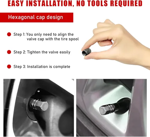 Miniatura 5 de Ziciner 8 tapas de vástago de válvula de neumático de automóvil, cubiertas de válvula de rueda de aleación de aluminio con junta tórica de goma, Gris