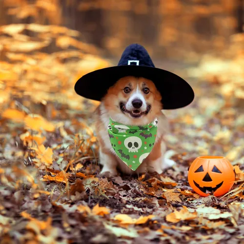 Miniatura 7 de EXPAWLORER Bandanas de Halloween para perro, paquete de 4 bandanas reversibles para perros para disfraz de niños y niñas, bufandas triangulares