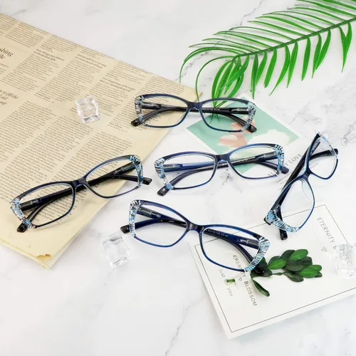 Miniatura 7 de VisionGlobal 5 Pairs Reading Glasses with Spring Hinge, Blue Light Blocking Glasses for Women/Men Gracia-azul