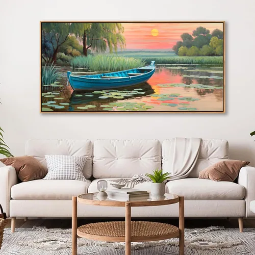 Miniatura 17 de YCPRIMER Gran Arte de Pared de Paisaje para Sala de Estar, Lienzo de Decoración de Pared con Flores, Arte de Decoración en Azul y Morado, Cuadro