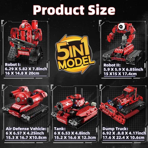 Miniatura 5 de Juguetes Robot STEM para Niños de 8 a 14 Años, Control Remoto 5 en 1 y Juguetes Robot Programables por APP - Kit Educativo de Ciencias de Robot rojo