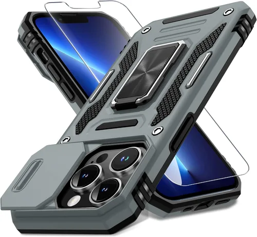 Miniatura 97 de DEERLAMN Funda para iPhone Xs Max con funda deslizante para cámara + protector de pantalla, soporte giratorio de anillo de grado militar a prueba