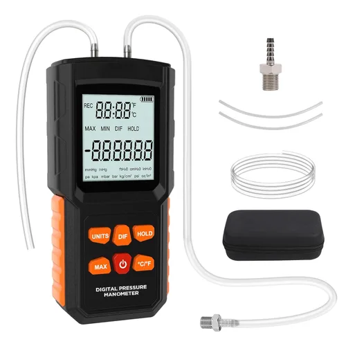 Manómetro, ± 100 KPa Manómetro Digital HVAC 12 Unidades Probador de Presión de Gas ± 0.15% FSO Manómetro Actualizado con Más Accesorios
