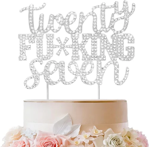 Miniatura 51 de LINGTEER Veintiún divertidos adornos dorados para tartas con diamantes de imitación – Saludos a los 21 años de edad, decoración de centros de mesa