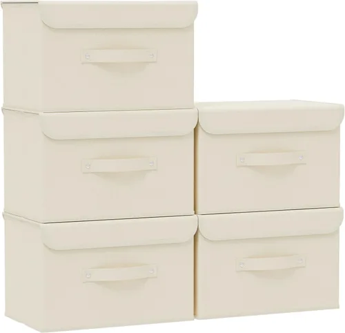Miniatura 23 de Cajas de almacenamiento, contenedores de almacenamiento plegables con tapas, cestas de almacenamiento de tela de algodón y lino con asa