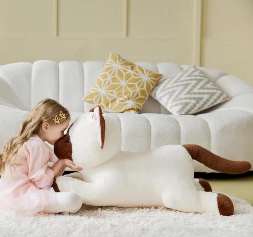 Miniatura 4 de IKASA Juguete de peluche de gato siamés gigante, juguetes suaves grandes y grandes, 30 pulgadas, lindo tamaño enorme mullido, peluche de gran
