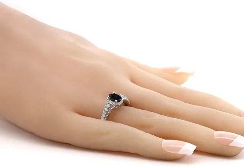 Miniatura 5 de Anillo de compromiso con piedra natal y topacio blanco para mujer en plata de ley 925 ovalado de 0.276 x 0.197 in Elegante diseño de vástago